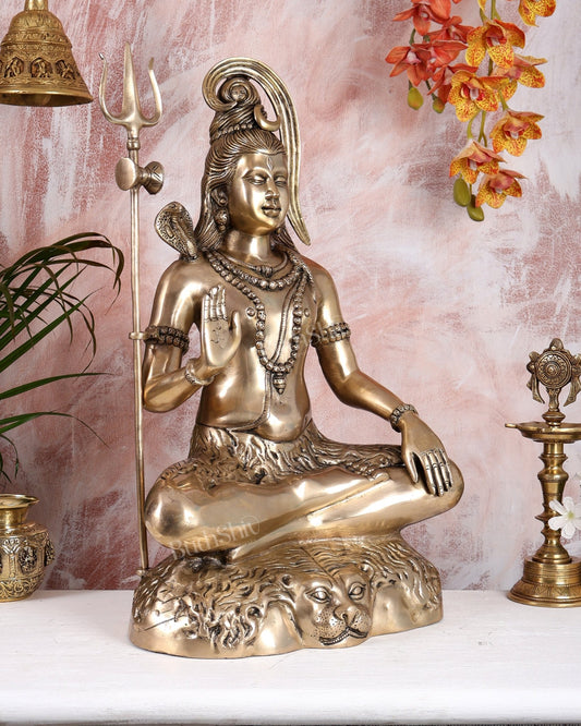 Brass Shiva Gangdhar aashirwaad statue 23 inches - Budhshiv.com