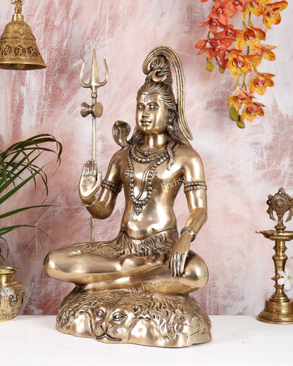 Brass Shiva Gangdhar aashirwaad statue 23 inches - Budhshiv.com