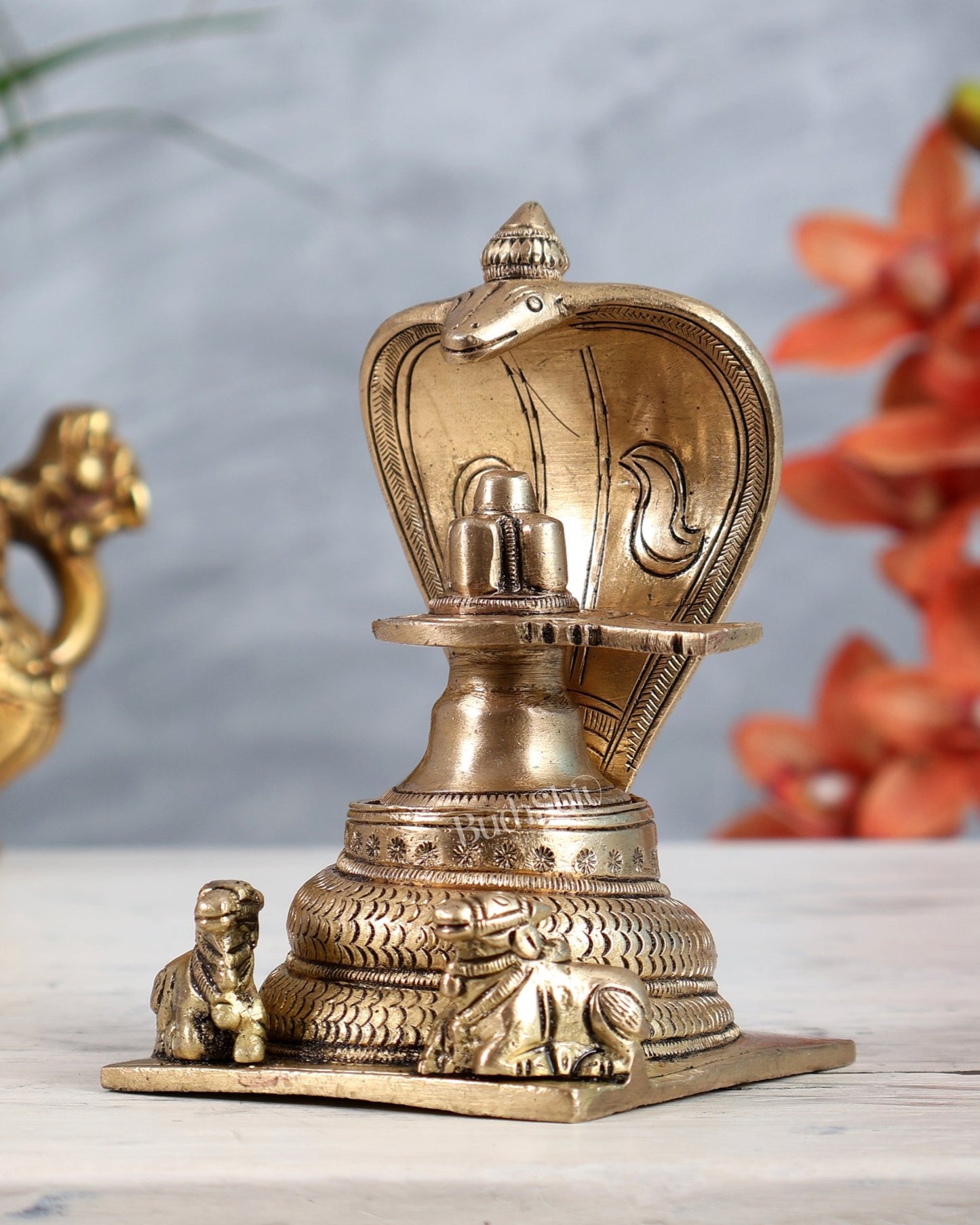 Brass Shiva Lingam with Nandi Design Adjustable Removable Idol | Small Shivling Murti - Budhshiv.com