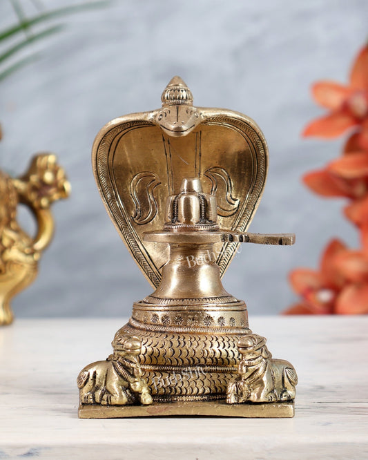 Brass Shiva Lingam with Nandi Design Adjustable Removable Idol | Small Shivling Murti - Budhshiv.com