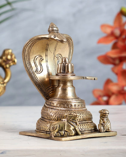 Brass Shiva Lingam with Nandi Design Adjustable Removable Idol | Small Shivling Murti - Budhshiv.com