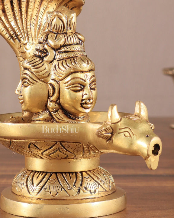 Brass Shiva Lingam with Shiva Faces | 5.5" Height | Spiritual Fusion - Budhshiv.com