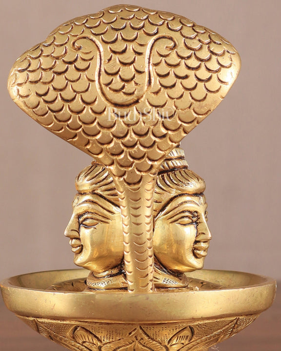 Brass Shiva Lingam with Shiva Faces | 5.5" Height | Spiritual Fusion - Budhshiv.com