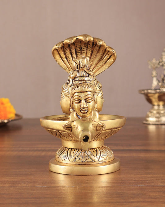 Brass Shiva Lingam with Shiva Faces | 5.5" Height | Spiritual Fusion - Budhshiv.com