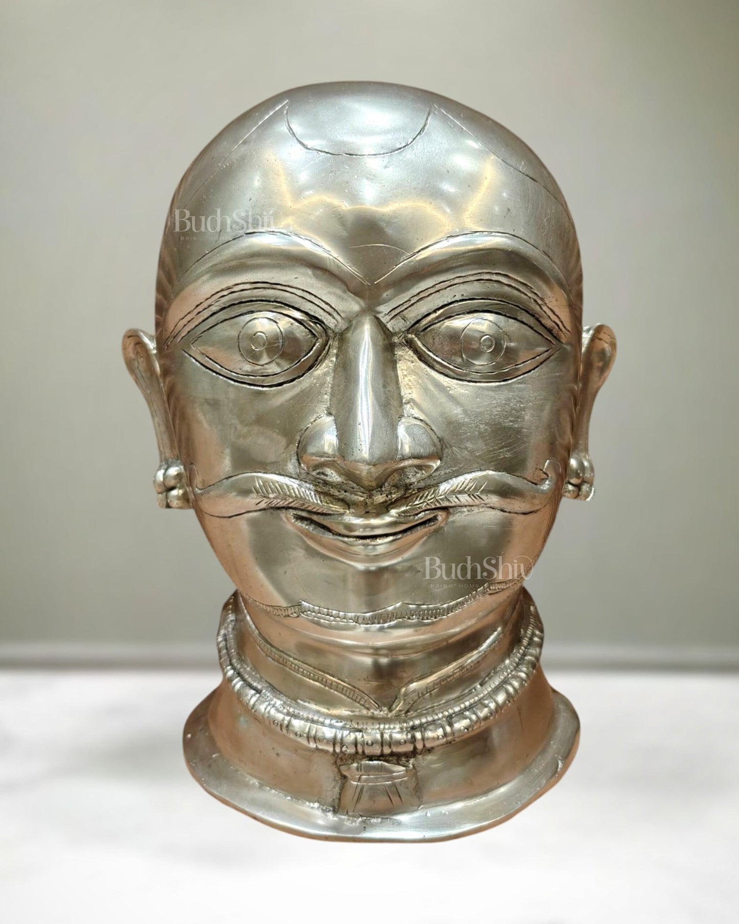 Brass Shiva Mukhalingam Face Statue silver plated 10 inch - Budhshiv.com