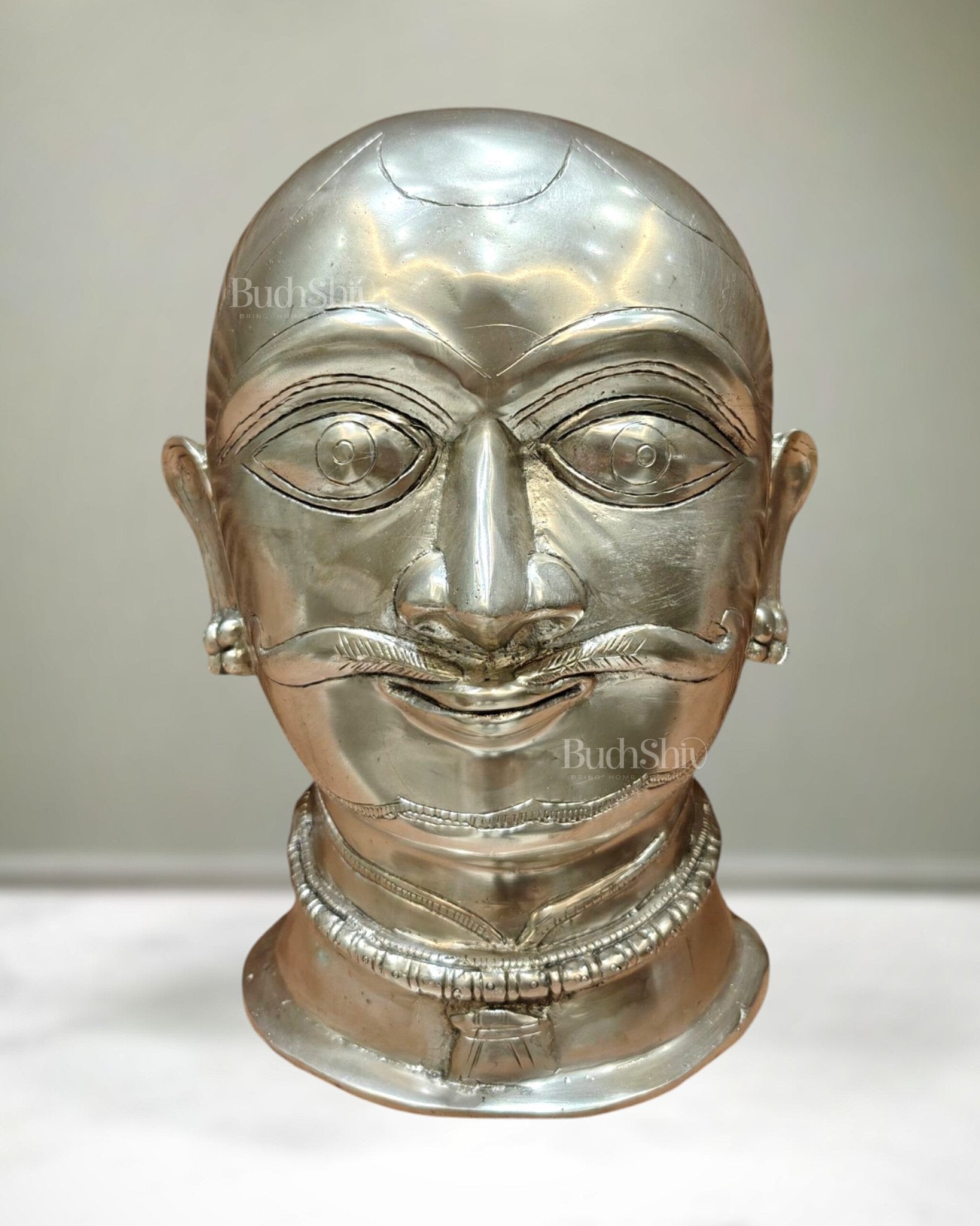 Brass Shiva Mukhalingam Face Statue silver plated 10 inch - Budhshiv.com