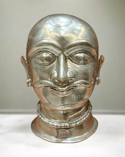 Brass Shiva Mukhalingam Face Statue silver plated 10 inch - Budhshiv.com