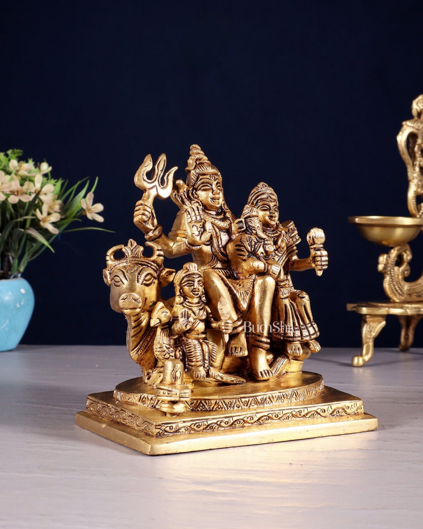 Brass Shiva Parivar Statue - | 6" Height - Budhshiv.com