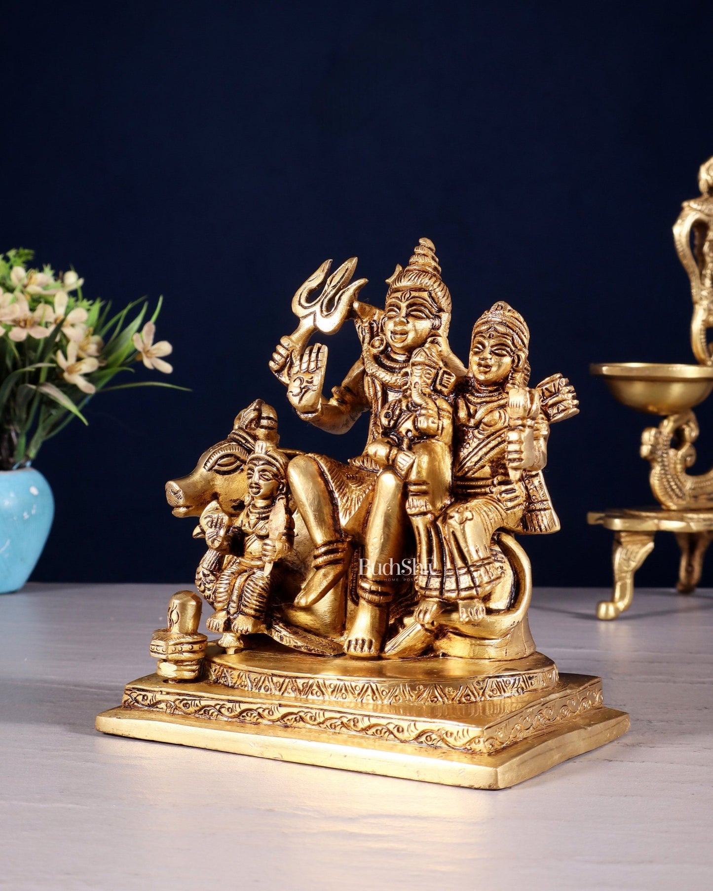 Brass Shiva Parivar Statue - | 6" Height - Budhshiv.com