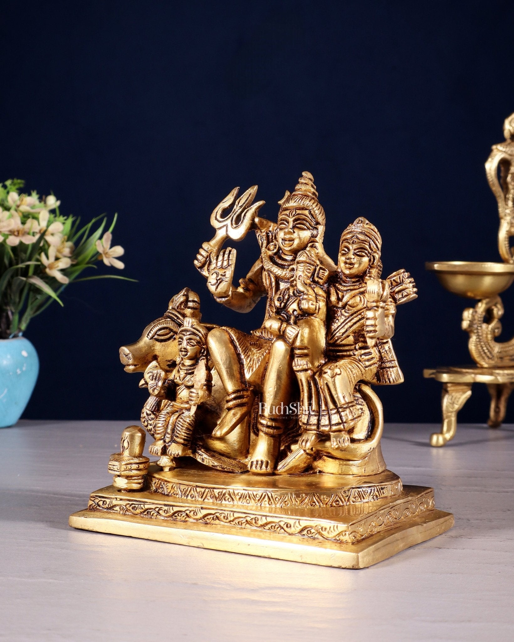 Brass Shiva Parivar Statue - | 6" Height - Budhshiv.com