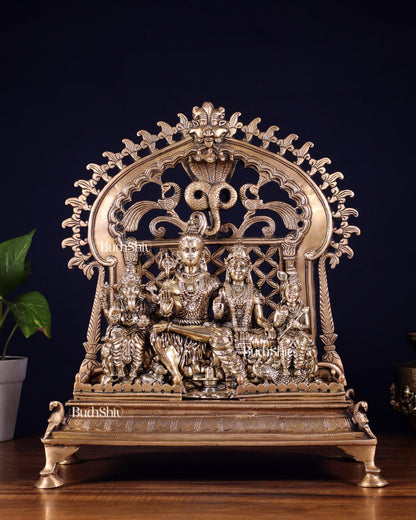 Brass Shiva Parivar with Kirtimukha Singhasan & Prabhavali – Combo Set 13.5 inch - Budhshiv.com