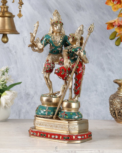 Brass Shiva Parvati Dancing Idols - 12.5" Stonework - Budhshiv.com