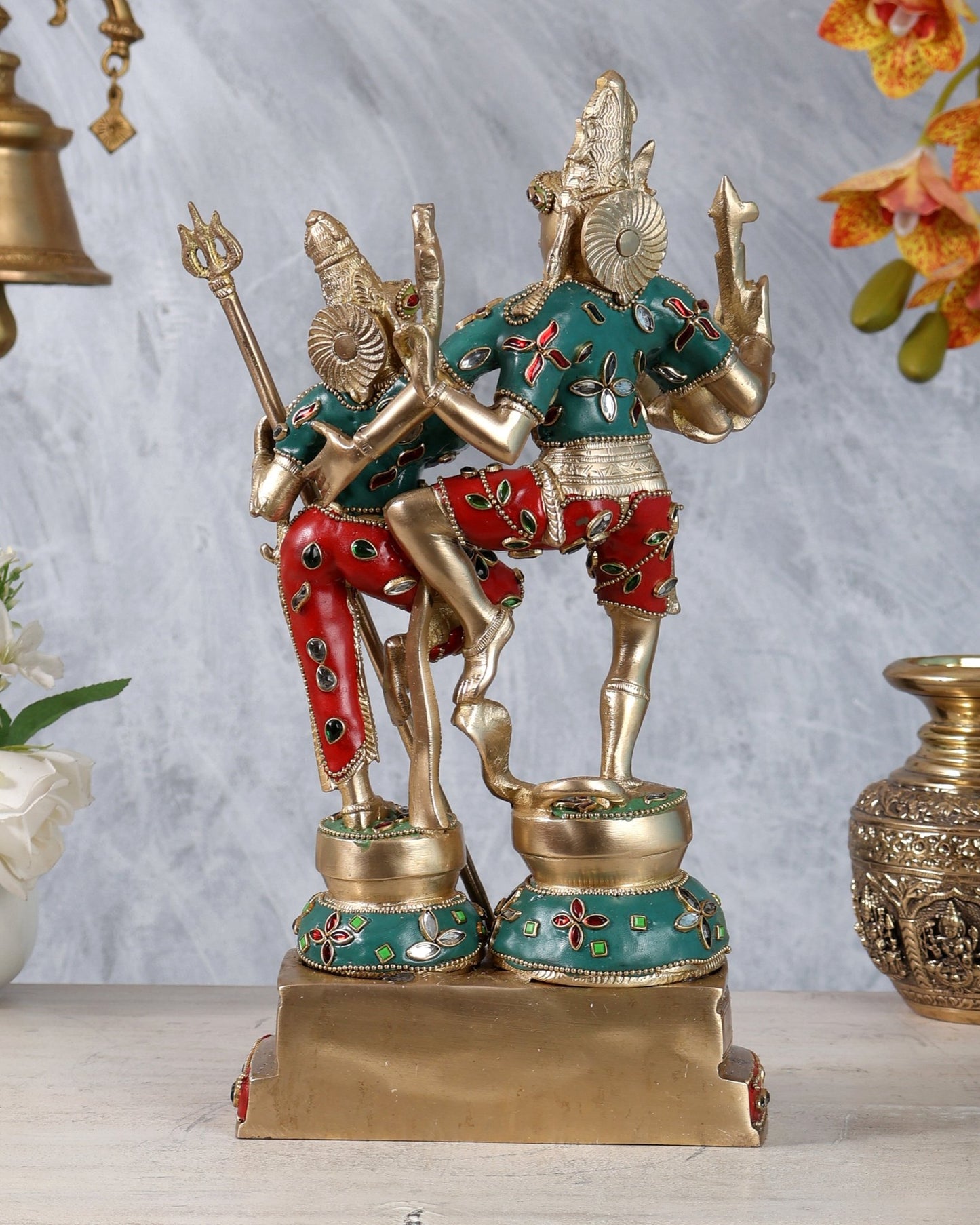 Brass Shiva Parvati Dancing Idols - 12.5" Stonework - Budhshiv.com