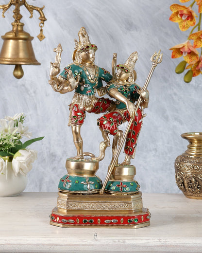 Brass Shiva Parvati Dancing Idols - 12.5" Stonework - Budhshiv.com
