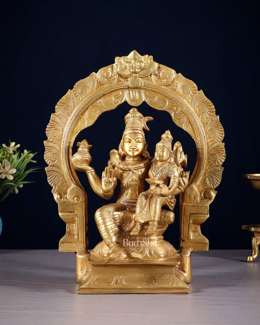 Brass Shiva Parvati Idol with Frame | 10 inch - Budhshiv.com
