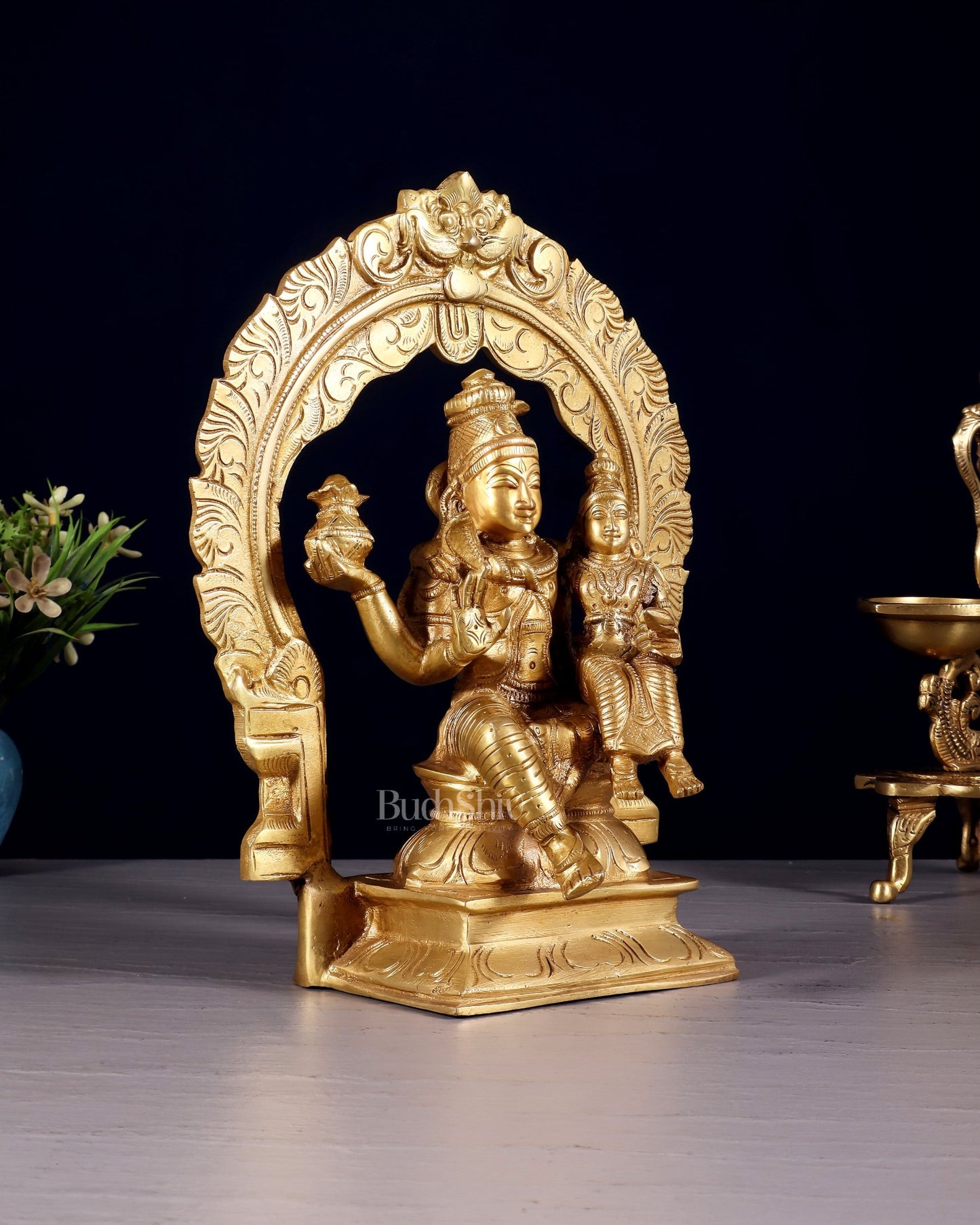 Brass Shiva Parvati Idol with Frame | 10 inch - Budhshiv.com