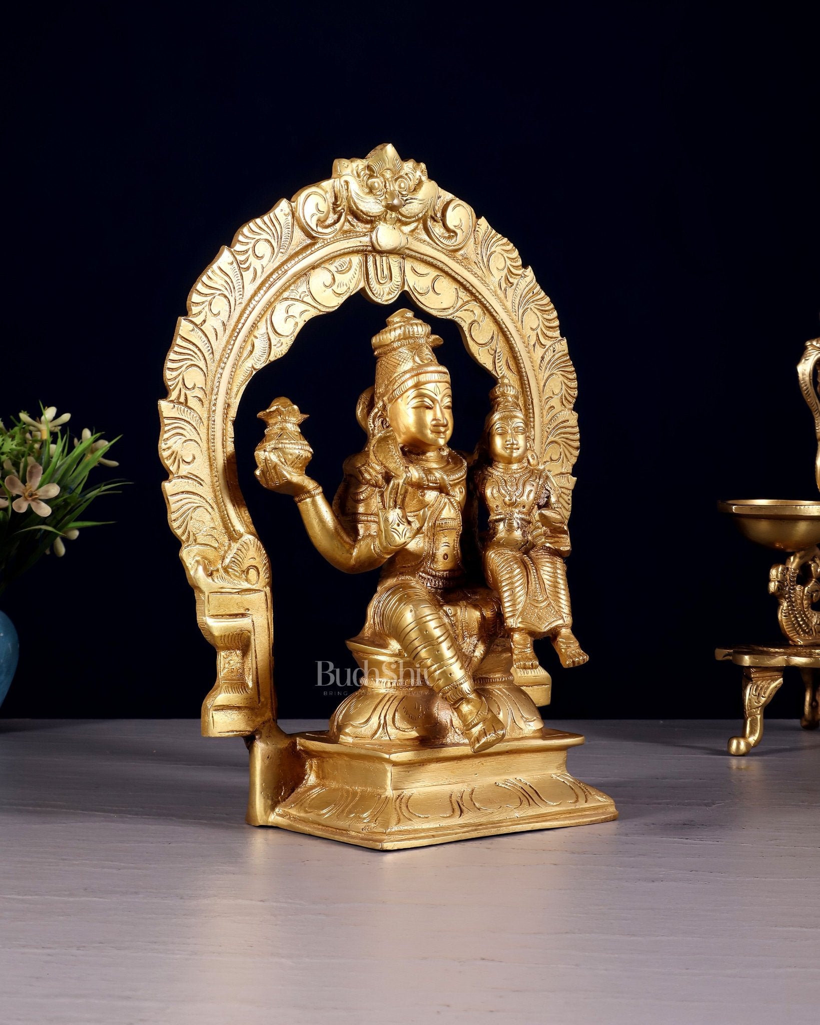 Brass Shiva Parvati Idol with Frame | 10 inch - Budhshiv.com
