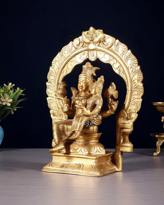 Brass Shiva Parvati Idol with Frame | 10 inch - Budhshiv.com