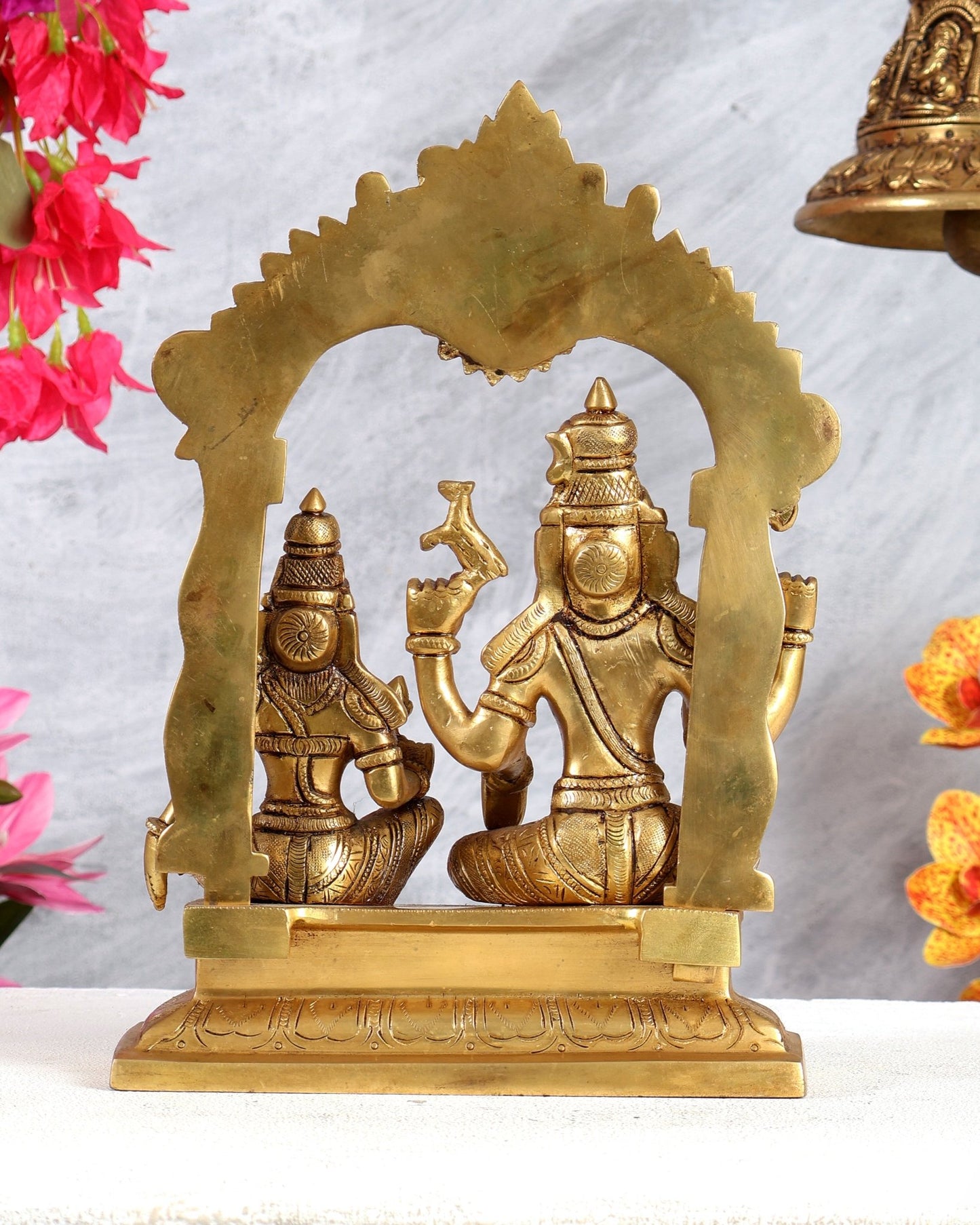 Brass Shiva Parvati Seated with Prabhavali 10.5 inch - Budhshiv.com