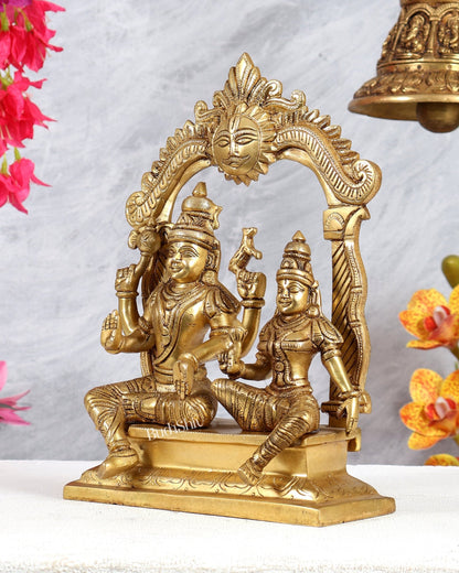 Brass Shiva Parvati Seated with Prabhavali 10.5 inch - Budhshiv.com