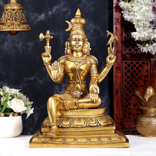 Brass Shiva & Parvati Sitting Statue | Uma Maheshwara 16.5 inch - Budhshiv.com