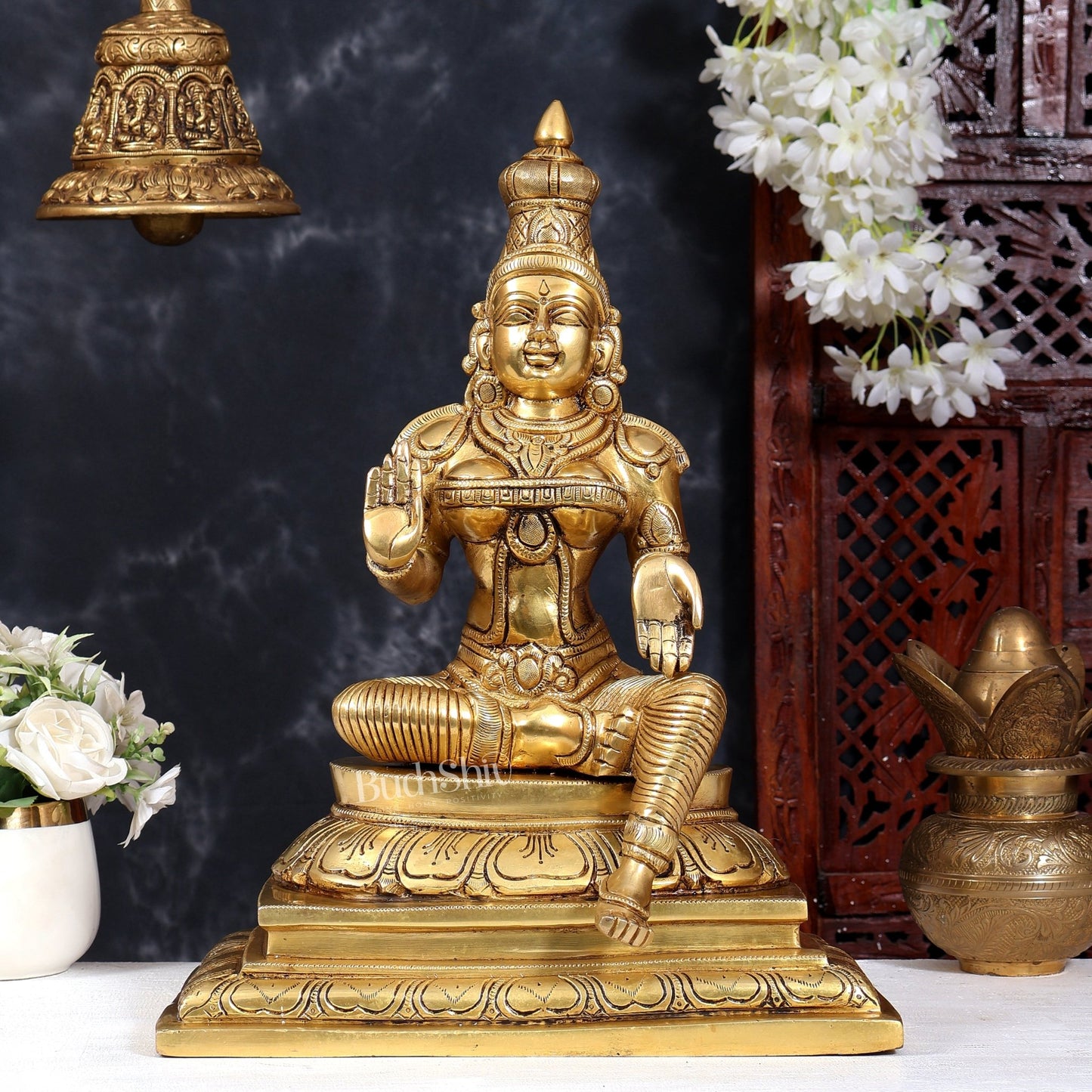 Brass Shiva & Parvati Sitting Statue | Uma Maheshwara 16.5 inch - Budhshiv.com