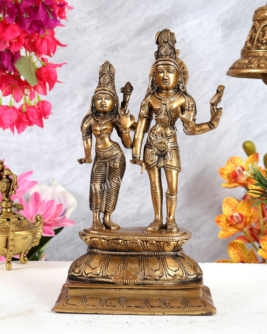 Brass Shiva Parvati Standing Idol – Divine Harmony & Eternal Union Sculpture 12 inch - Budhshiv.com
