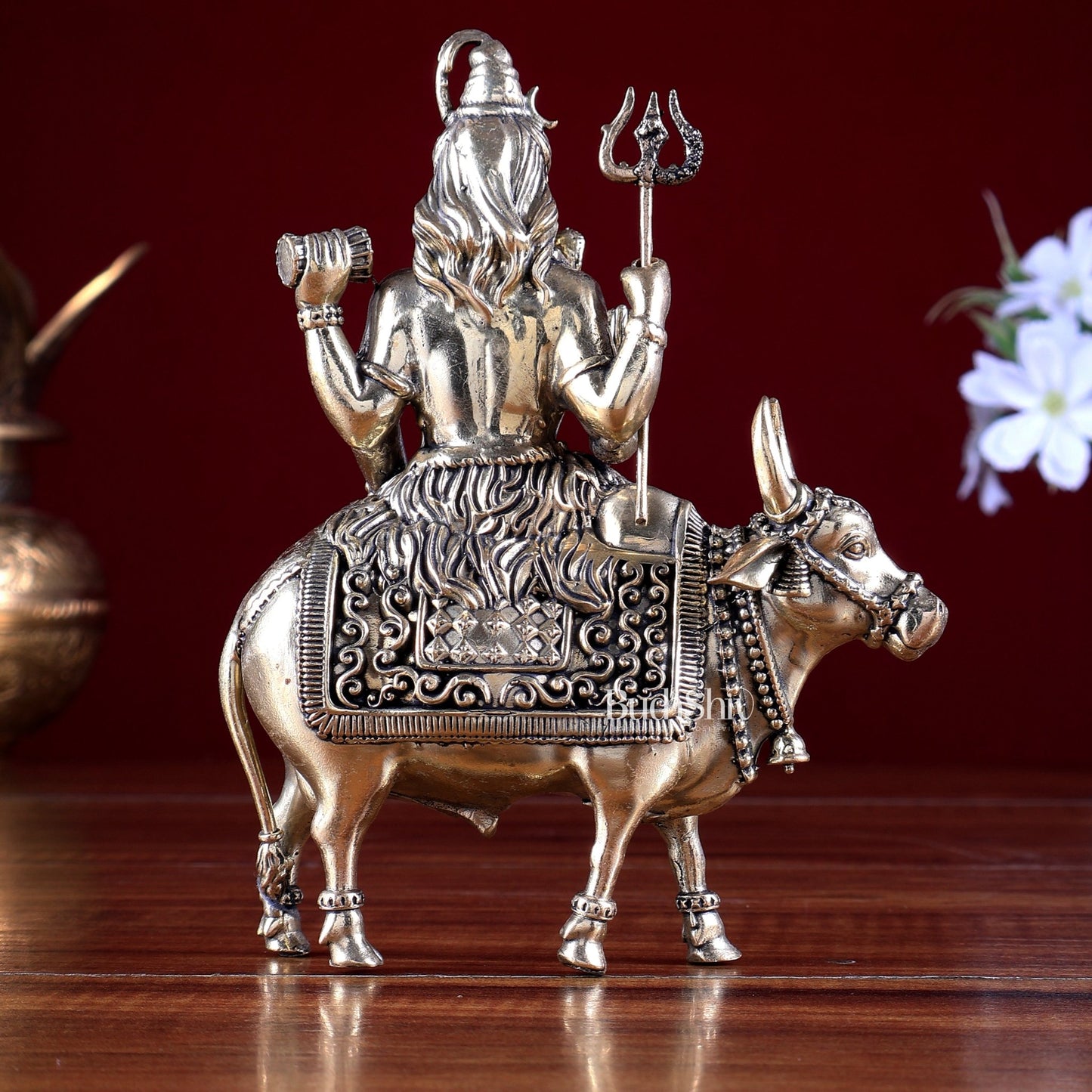 Brass Shiva Sitting Nandi Idol Superfine 6 inch - Budhshiv.com