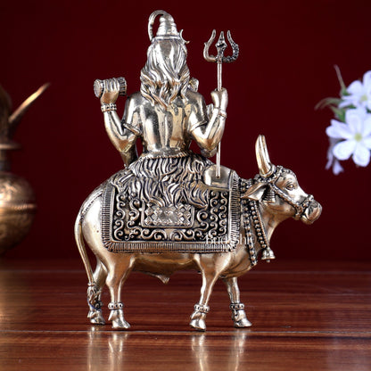 Brass Shiva Sitting Nandi Idol Superfine 6 inch - Budhshiv.com
