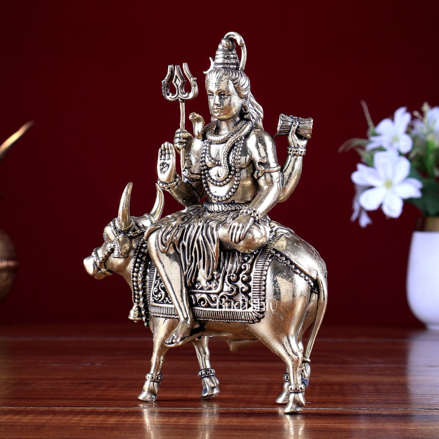 Brass Shiva Sitting Nandi Idol Superfine 6 inch - Budhshiv.com