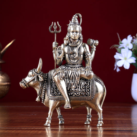 Brass Shiva Sitting Nandi Idol Superfine 6 inch - Budhshiv.com