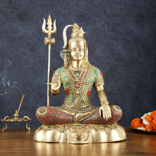 Brass Shiva Statue 20 inch Stonework - Budhshiv.com