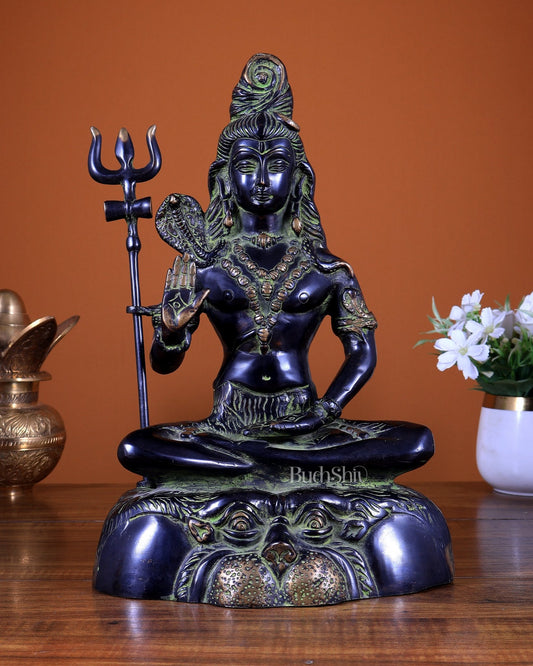 Brass Shiva Statue black and green 13" - Budhshiv.com