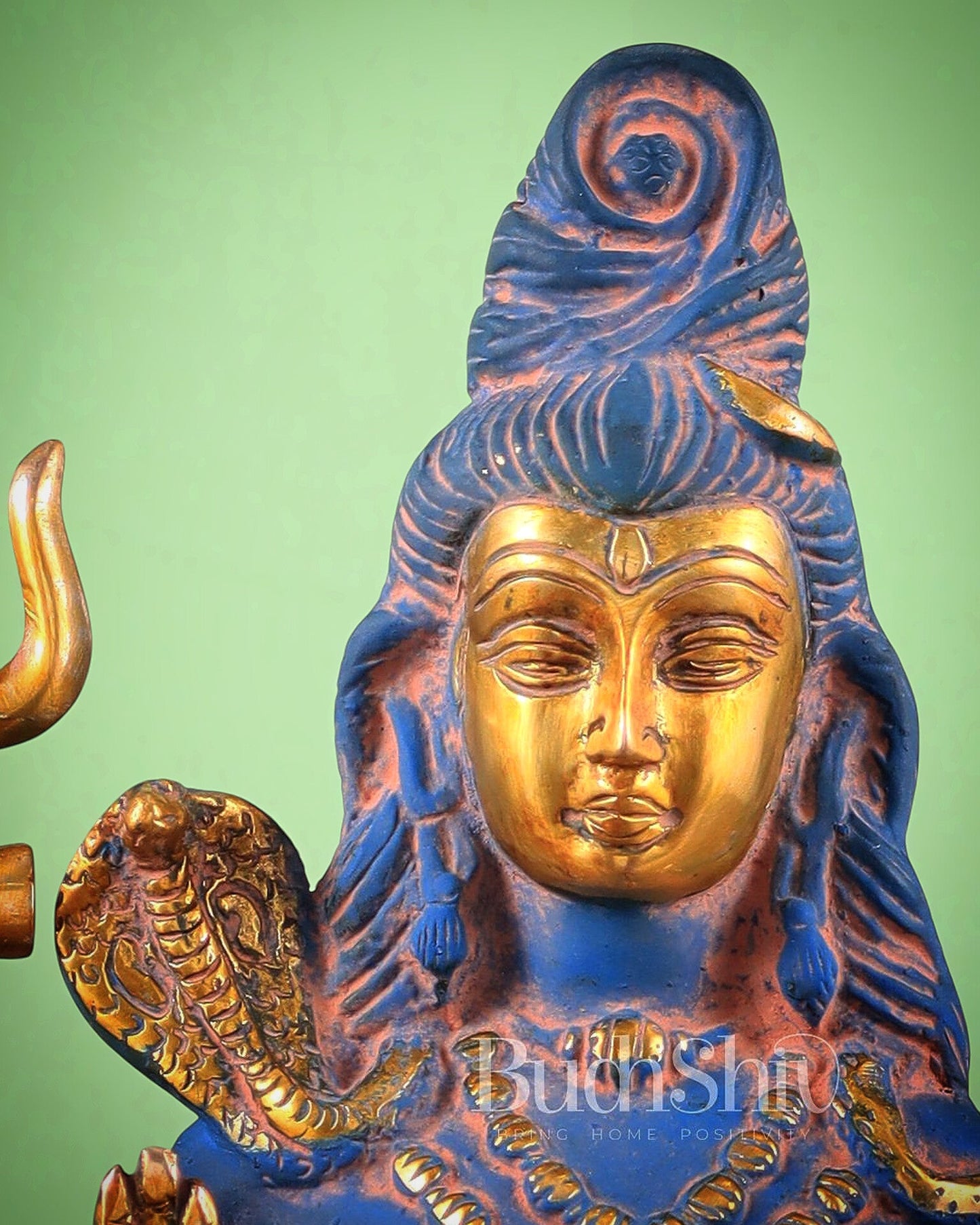 Brass Shiva Statue Duel tone blue sandfinish 13" - Budhshiv.com