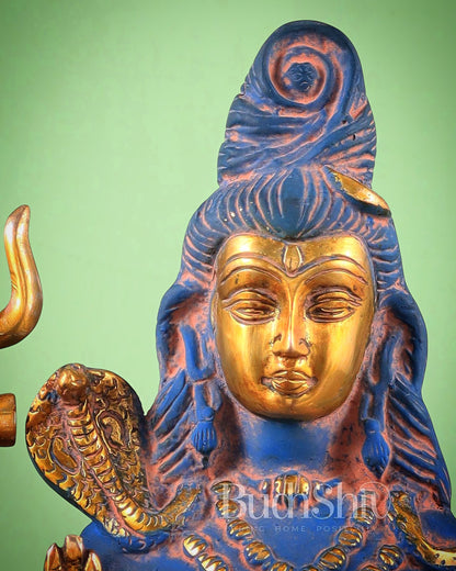 Brass Shiva Statue Duel tone blue sandfinish 13" - Budhshiv.com