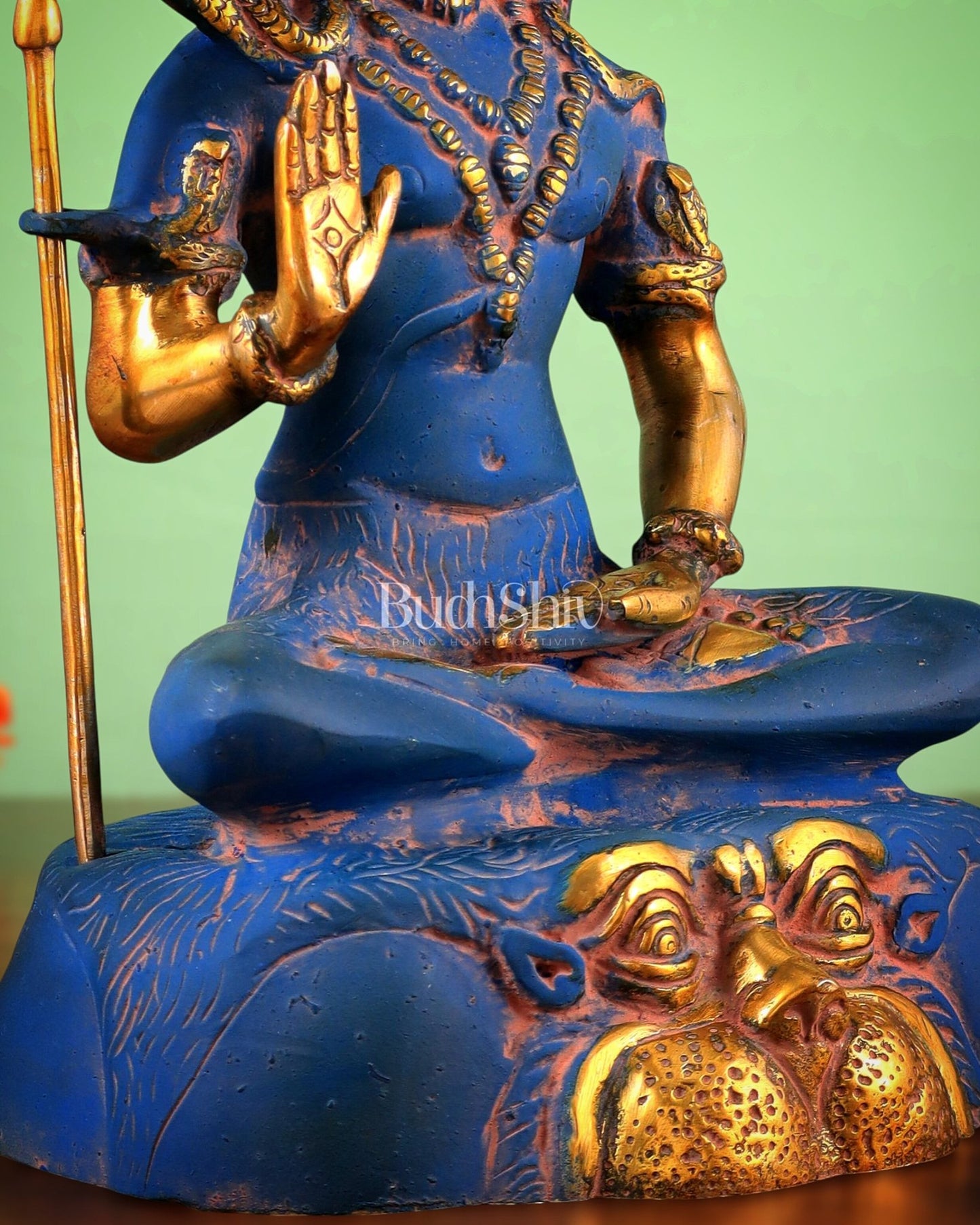 Brass Shiva Statue Duel tone blue sandfinish 13" - Budhshiv.com