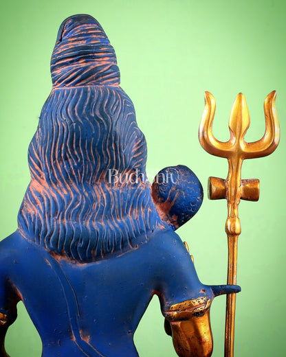 Brass Shiva Statue Duel tone blue sandfinish 13" - Budhshiv.com