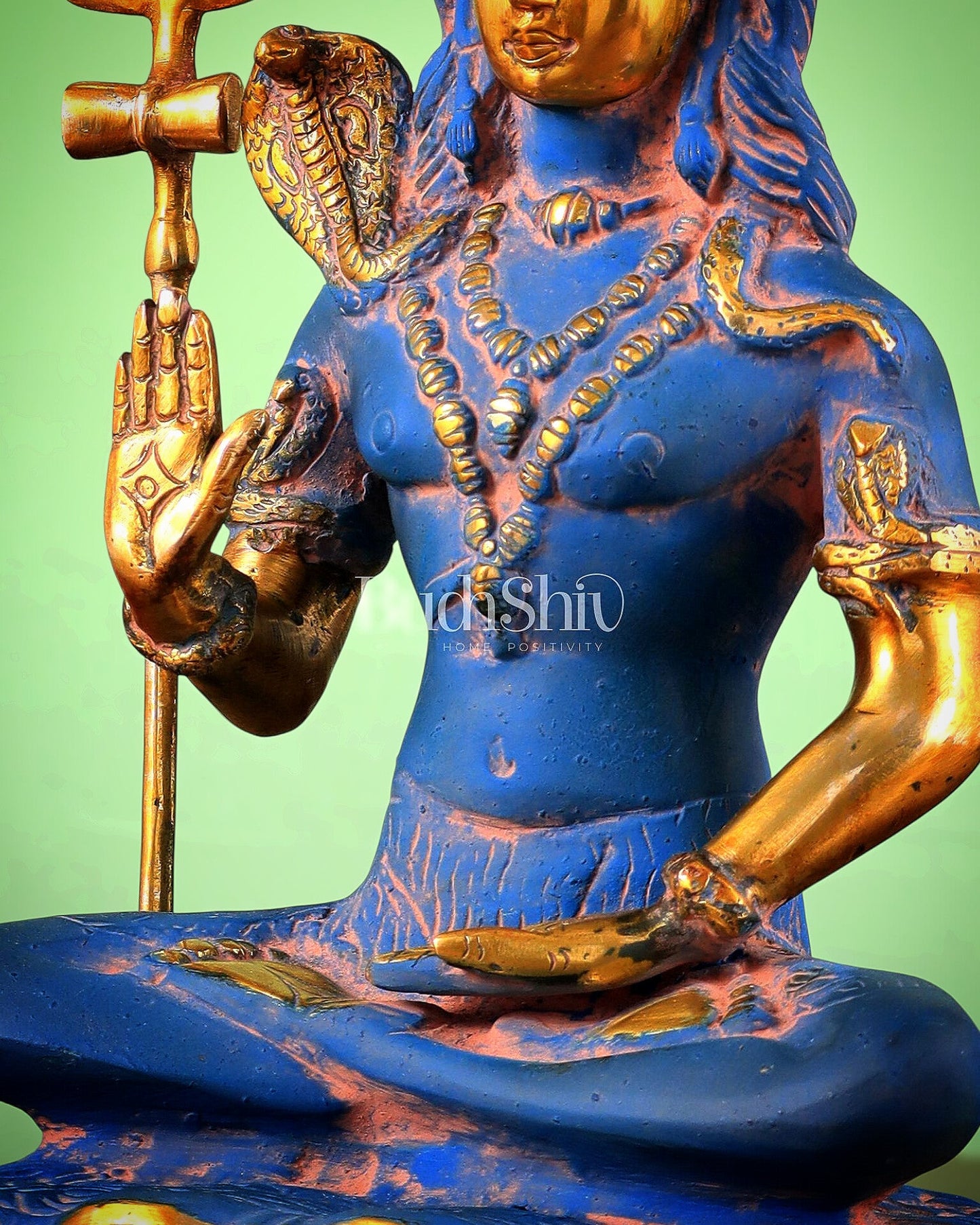 Brass Shiva Statue Duel tone blue sandfinish 13" - Budhshiv.com