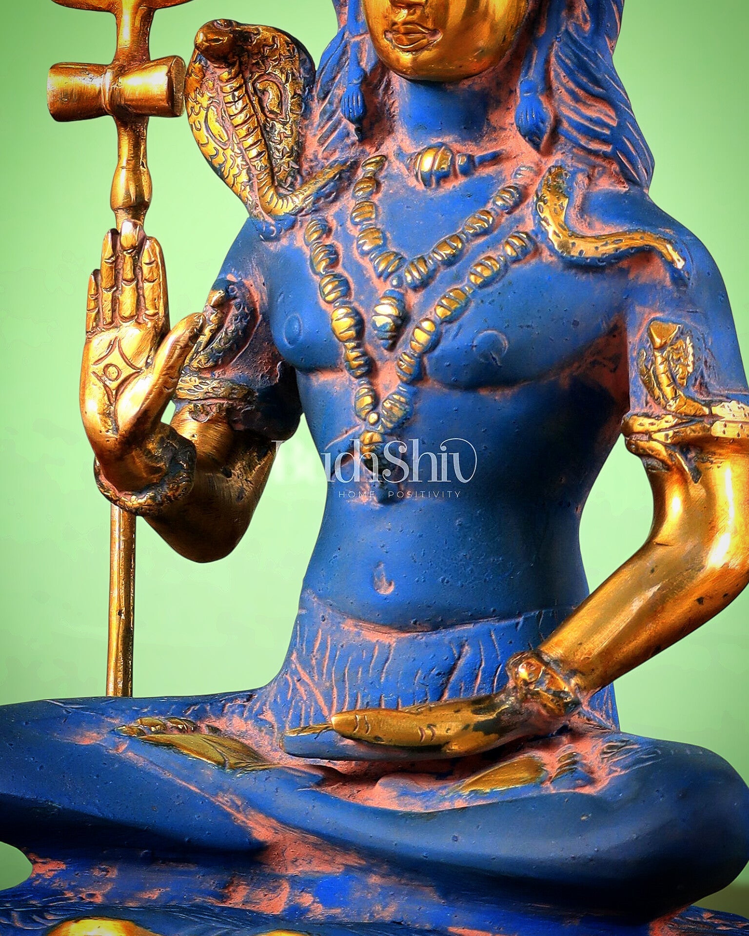 Brass Shiva Statue Duel tone blue sandfinish 13" - Budhshiv.com
