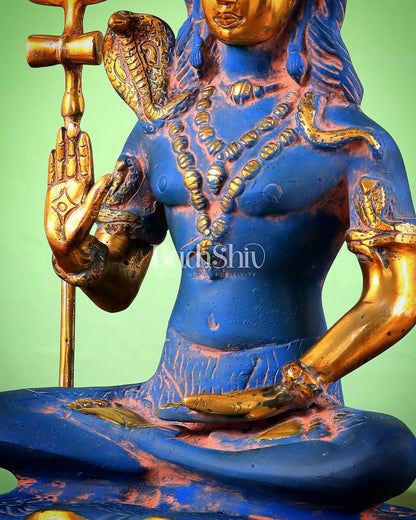 Brass Shiva Statue Duel tone blue sandfinish 13" - Budhshiv.com