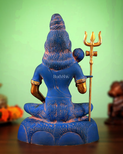 Brass Shiva Statue Duel tone blue sandfinish 13" - Budhshiv.com