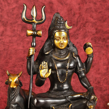 Brass Shiva statue with nandi 9" black antique - Budhshiv.com