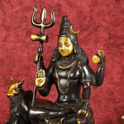 Brass Shiva statue with nandi 9" black antique - Budhshiv.com