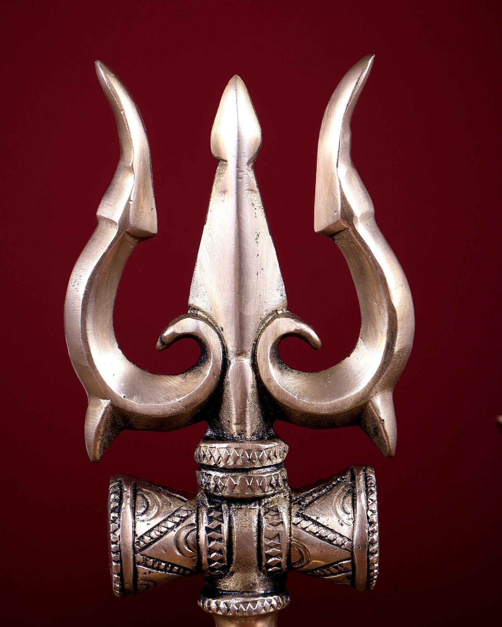 Brass Shiva Trishul Standing with Base – Table Top Spiritual Artefact 11.5 inch - Budhshiv.com