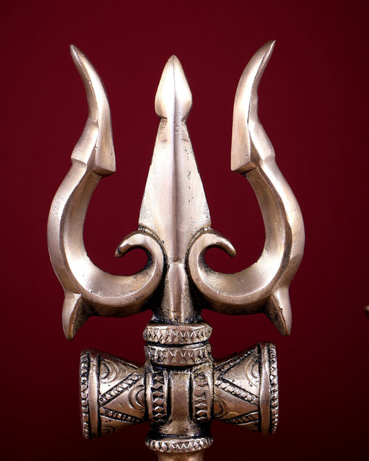 Brass Shiva Trishul Standing with Base – Table Top Spiritual Artefact 11.5 inch - Budhshiv.com