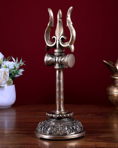 Brass Shiva Trishul Standing with Base – Table Top Spiritual Artefact 11.5 inch - Budhshiv.com