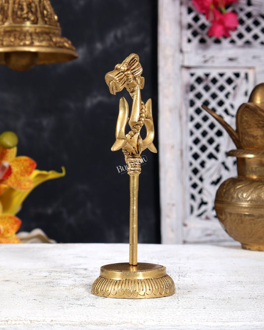 Brass Shiva Trishul with Damru and Om — Third Eye Carvings 7 inch - Budhshiv.com