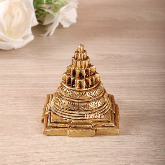 Brass Shri Yantra Meru | Small Shree Yantra 2.3 Inch - Budhshiv.com