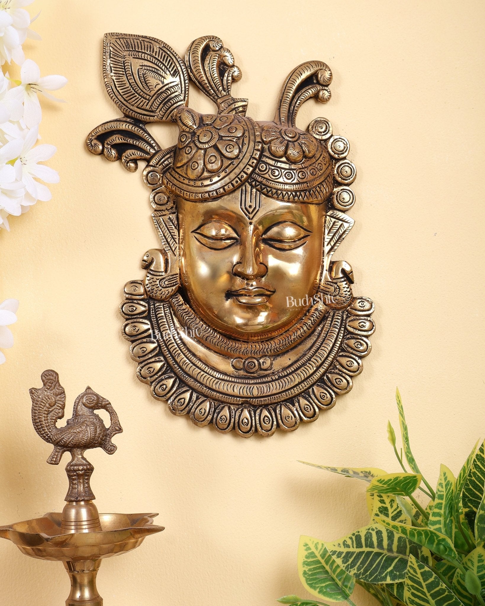 Brass Shrinath Ji Face Wall Hanging – 10 Inch - Budhshiv.com