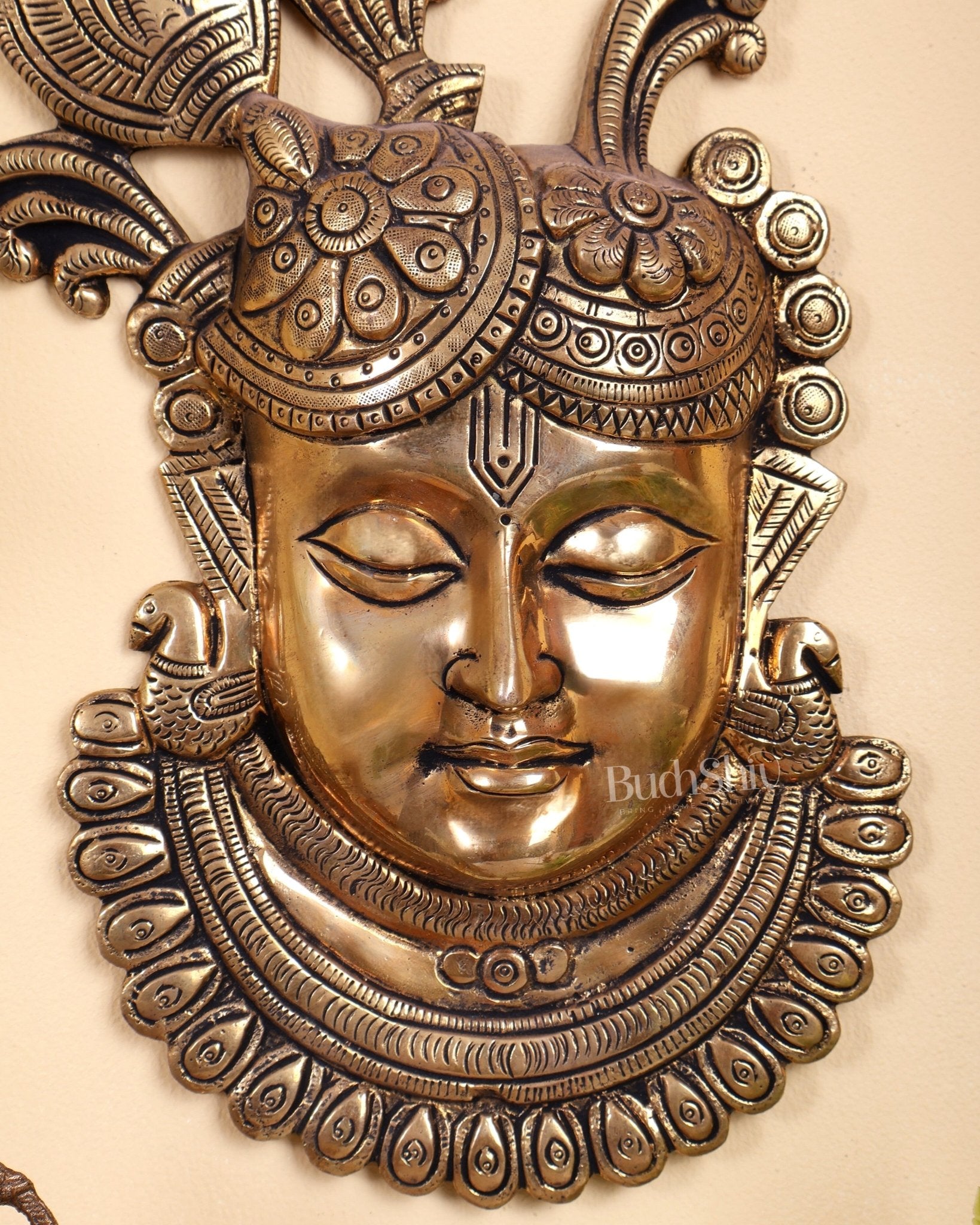 Brass Shrinath Ji Face Wall Hanging – 10 Inch - Budhshiv.com